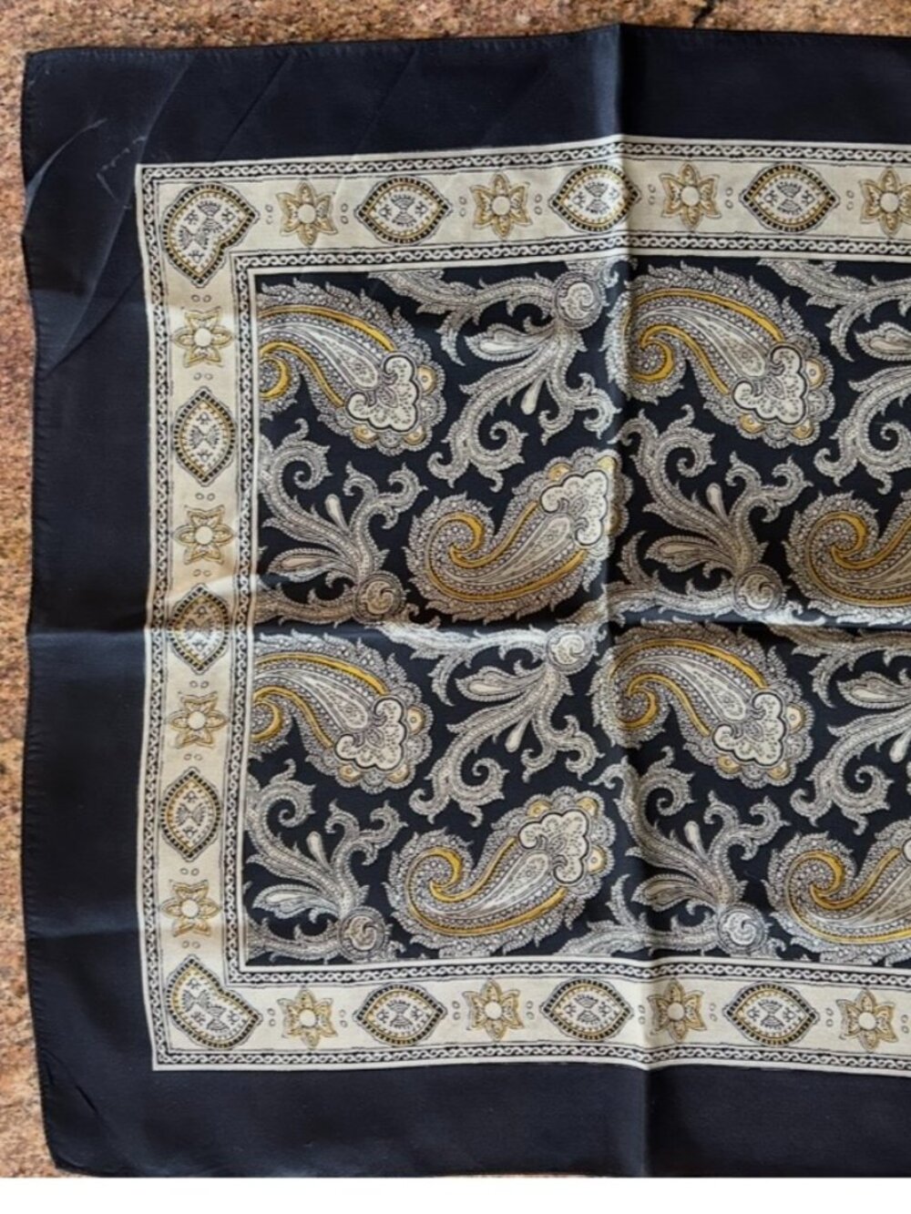 Vintage Hand Printed All Silk Pocket Square Handkerchief Made in England